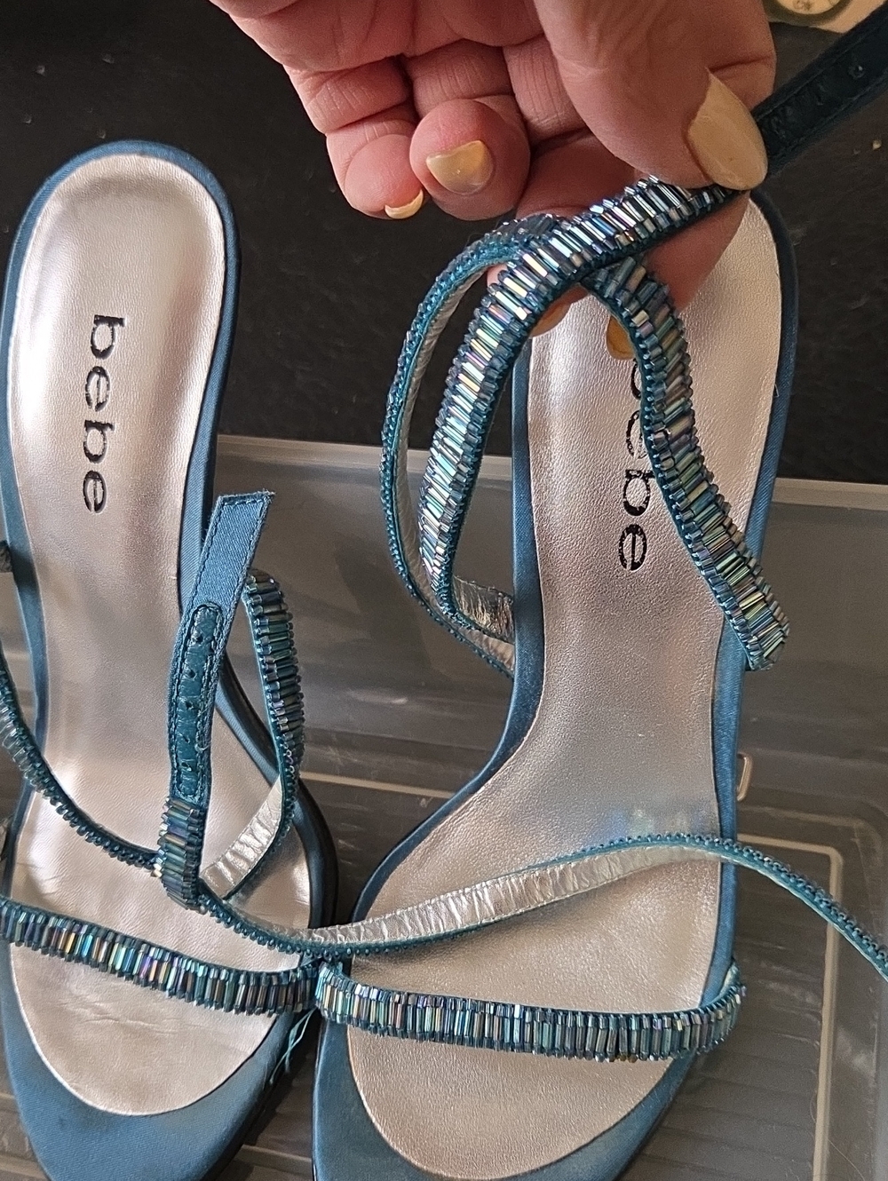 bebe Teal Beaded Strappy Women’s Sandals